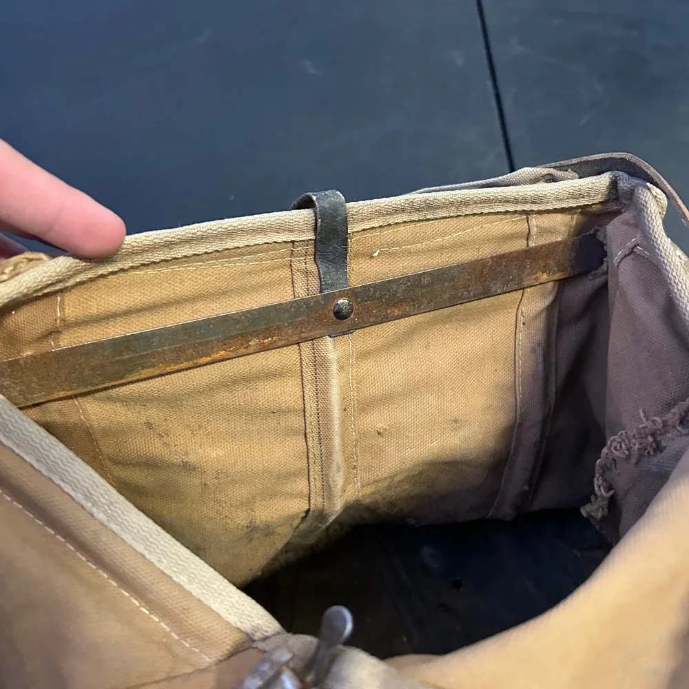EARLY Antique Canvas Satchel Bag W/ Metal Frame Fishing Bag Satchel VTG‎